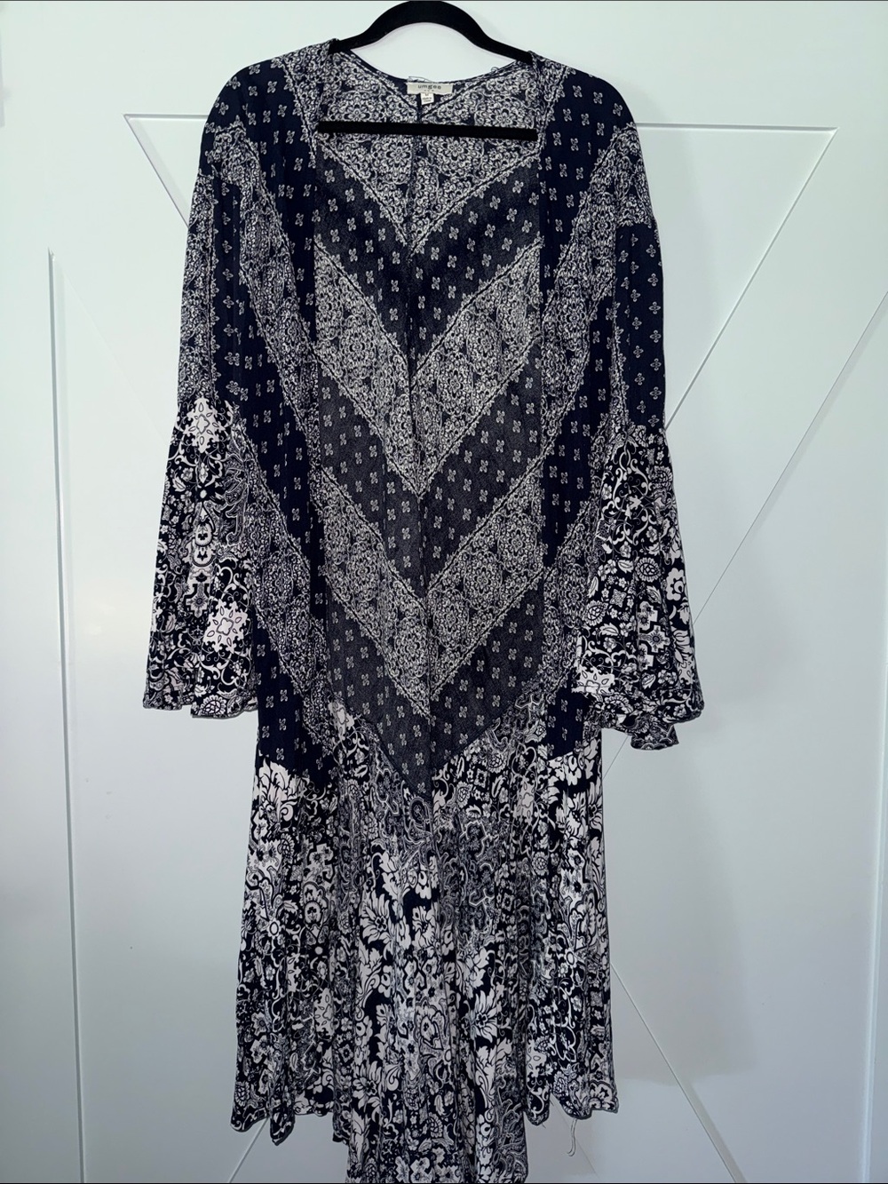 Umgee Black & White Printed Boho Open Caftan Midi Dress